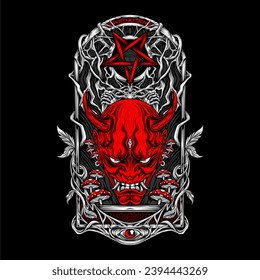 japanese oni mask illustration for t shirt design and other