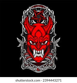 japanese oni mask illustration for t shirt design and other