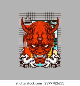 japanese oni mask illustration for t shirt design