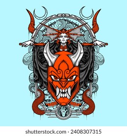 japanese oni mask illustration for t shirt design