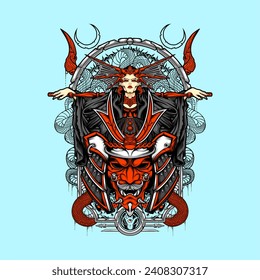 japanese oni mask illustration for t shirt design