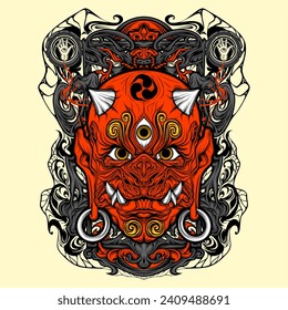 japanese oni mask illustration for t shirt design