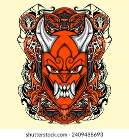 japanese oni mask illustration for t shirt design