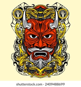 japanese oni mask illustration for t shirt design