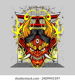 japanese oni mask illustration for t shirt design