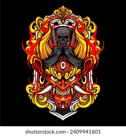 japanese oni mask illustration for t shirt design