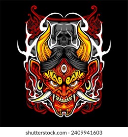 japanese oni mask illustration for t shirt design