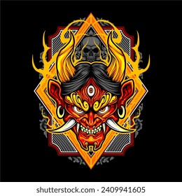 japanese oni mask illustration for t shirt design