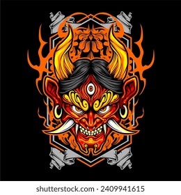japanese oni mask illustration for t shirt design
