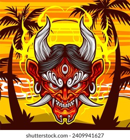 japanese oni mask illustration for t shirt design