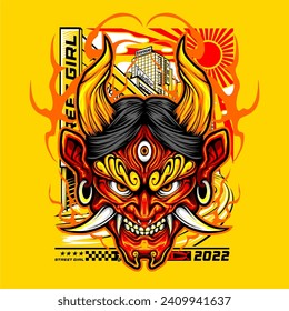 japanese oni mask illustration for t shirt design