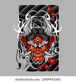 japanese oni mask illustration for t shirt design