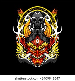 japanese oni mask illustration for t shirt design