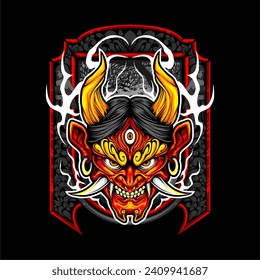 japanese oni mask illustration for t shirt design