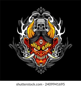 japanese oni mask illustration for t shirt design