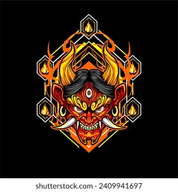 japanese oni mask illustration for t shirt design