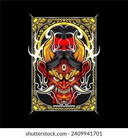 japanese oni mask illustration for t shirt design