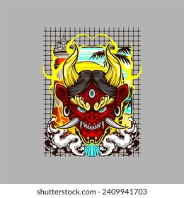 japanese oni mask illustration for t shirt design