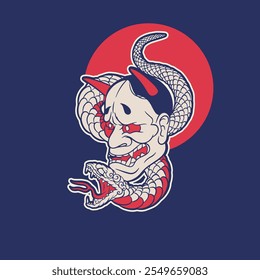 japanese oni mask illustration for t shirt design