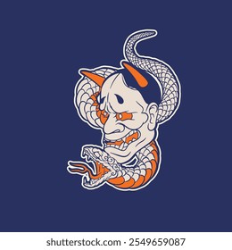 japanese oni mask illustration for t shirt design