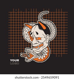 japanese oni mask illustration for t shirt design