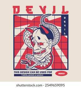 japanese oni mask illustration for t shirt design