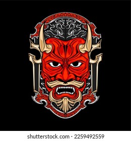 japanese oni mask illustration for tshirt design