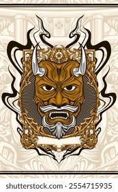 japanese oni mask illustration vector with awesome look