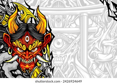 japanese oni mask illustration for your design