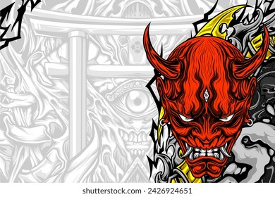 japanese oni mask illustration for your design