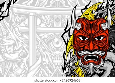 japanese oni mask illustration for your design