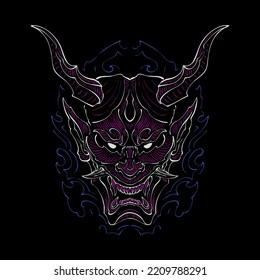 The Japanese Oni Mask Line Art