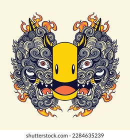 japanese oni mask smile vector art