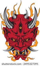 Japanese oni mask tattoo art vector mascot