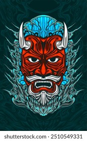 japanese oni mask for tshirt design