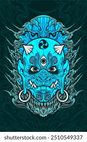 japanese oni mask for tshirt design