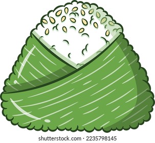 Arroz marrón japonés con hoja verde lindo dibujo