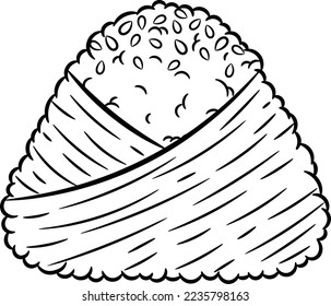 Japanese Onigiri brown rice with green leaf cute drawing sketch for coloring