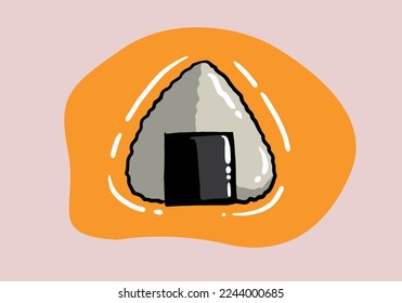 Japanese onigiri sushi with seaweed on wooden platter boards (Japanese Rice Balls) illustration vector.
