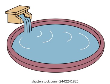 Japanese open-air hot spring bath. Simple Illustration Vector