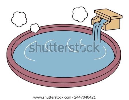 Japanese open-air hot spring bath. Simple Illustration Vector