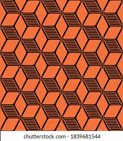 Japanese Orange Cubic Vector Seamless Pattern