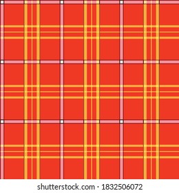Japanese Orange Plaid Vector Seamless Pattern