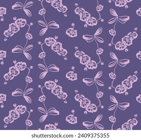 Japanese Orchid Plant Vector Seamless Pattern