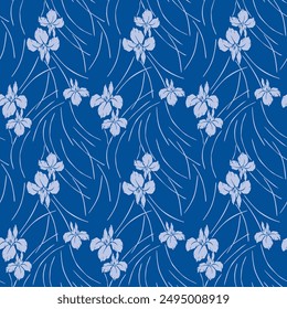 Japanese Orchid Swirl Line Vector Seamless Pattern
