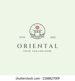 japanese oriental torii gate line art icon minimalist logo design vector