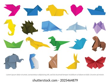 Japanese origami animals flat illustration set. Set of Colorful paper animals
Vector illustration.
