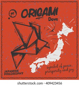 Japanese origami Dove on a background of the Japanese map