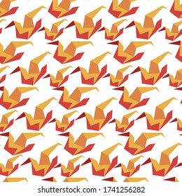 Japanese origami technique of paper folding seamless pattern. Crafted crane made with sheet of page, dove or bird decoration. Hobby originated from asian counties, handmade vector in flat style
