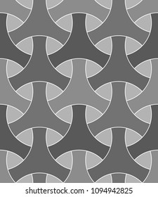 Japanese ornament. Ethnic wallpaper. Three pronged blocks backdrop. Signs background. Bishamon armor motif. Sashiko embroidery. Digital paper, textile print. Seamless surface pattern design. Vector.